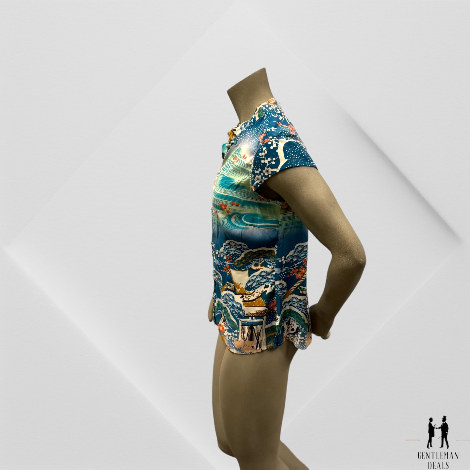 Citron Santa Monica Green Oriental Tunic Tshirt 100% Silk Spandex Top Soft M