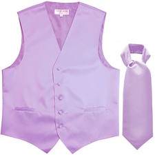 New Men Formal Tuxedo Vest Waistcoat solid Ascot cravat Lavender Prom wedding