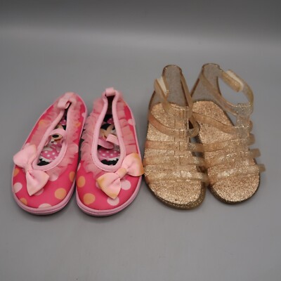 Disney Minnie Mouse Girls Water Shoes Gold Glitter Jelly Shoes