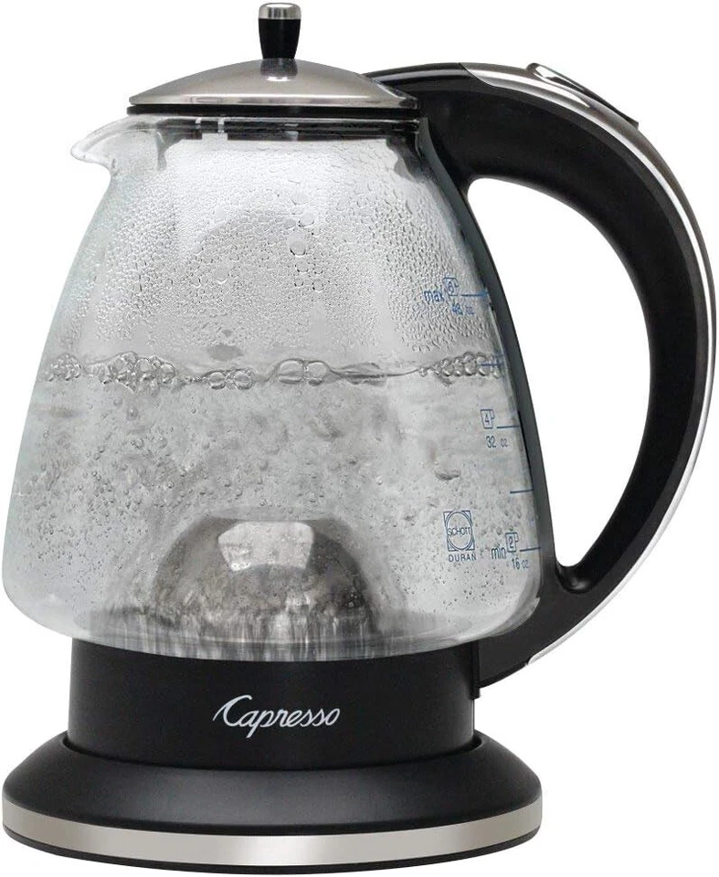 Capresso H2O Glass Rapid-Boil Kettle (48 oz, Black/Polished Chrome) - New - Image 2 of 4
