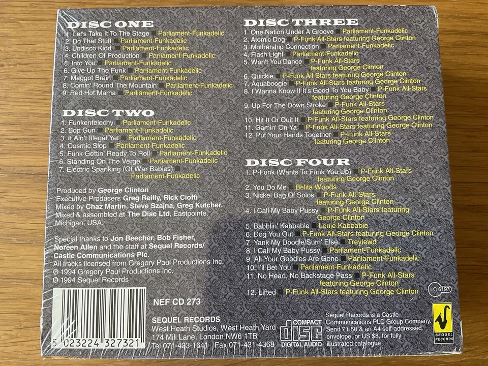 Parliament Funkadelic 4 CD Box Set Live 1976-93 New & Sealed Sequel Records Foto 4 de 4