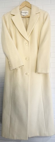 Vintage Chadwick's Cream Wool Overcoat Petite 2P Long Trench Pea Coat Winter