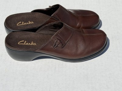 Clarks Collection Shoes Womens 7 M Clog Slip On Wedge Leather Brown