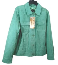 Dennis By Dennis Basso women size large seafoam green suede leather jacket New