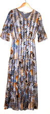 Sweet Salt Floral Maxi Dress Boho Romantic Tiered 3/4 Sleeve Pockets Sz 10 Gray