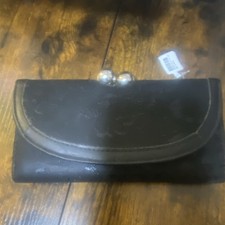 Vintage Black Wallet with Kiss Lock Clasp and Card Compartments