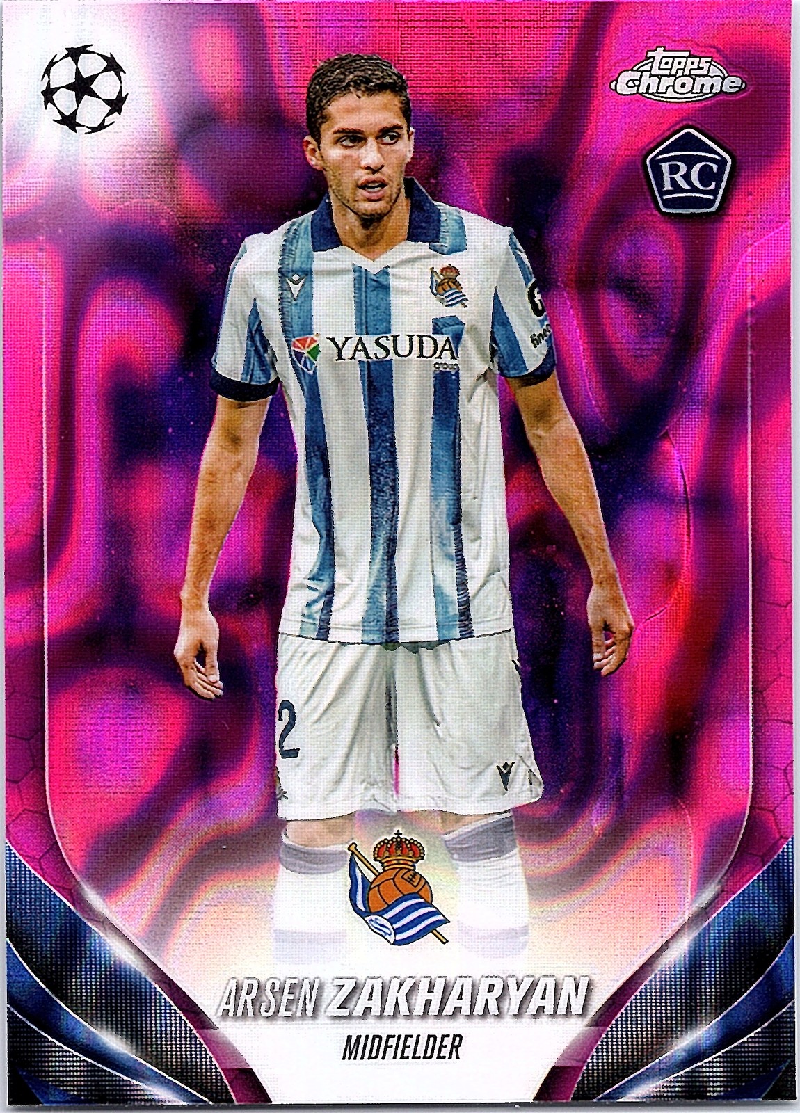 2023-24 Topps Chrome UEFA #141 Arsen Zakharyan Pink Lava Refractor