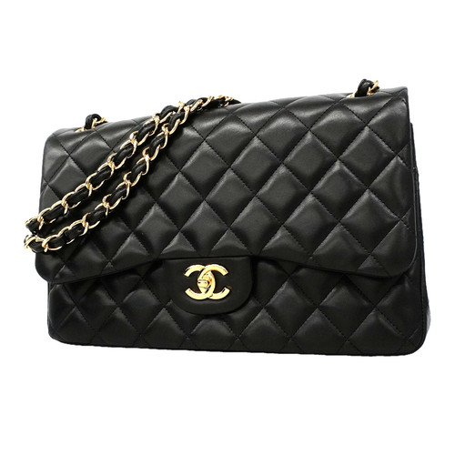 Chanel Double Flap Chain Shoulder Bag Quilted Lambskin Black with Papers #OTB355