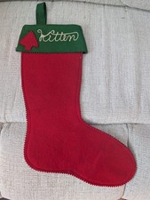 Handmade Red And Green Felt Kitten Stocking Christmas