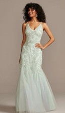 NWT  Xscape V Neck Mermaid Gown Tulle Sz 8 Mint Green STYLE #3480XD