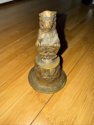 Brass Hand Bell F Hemony Me Fecit Anno 1369 On Base Lion with Shield Handle