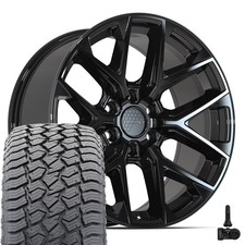 Df17b 20x9 Black Defiant Rims 27555r20 At2 Tires Tpms Set Fits Ram 1500