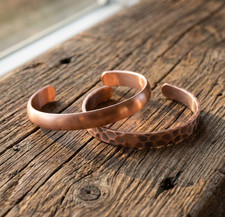 2 Pack Solid Pure Copper Heavy Dome  Hammered Bracelets Arthritis Pain Cuff
