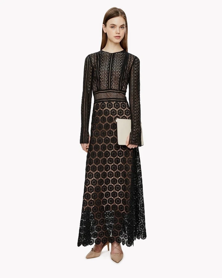 Maxi Vestido Theory Tallulah Negro Encaje 2 | Algodón Seda | Vestido Manga Larga Foto 2 de 4
