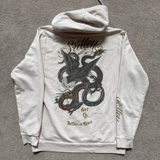 Sullen Art Hoodie Mens Medium Blue Craft Skull Sweatshirt Tattoo Art Snake Roses
