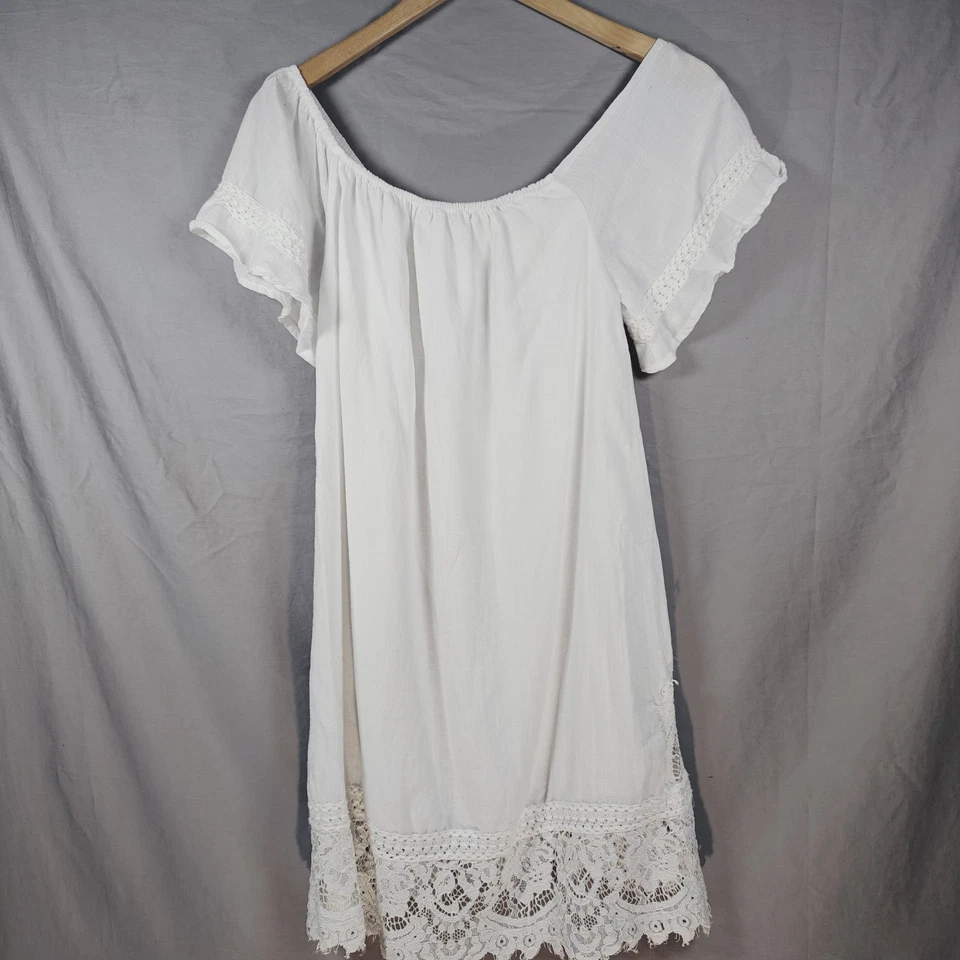 Женщин крестьянин с плеча туника мини-платье с кружевной детализация маленький - Изображение 3 из 4