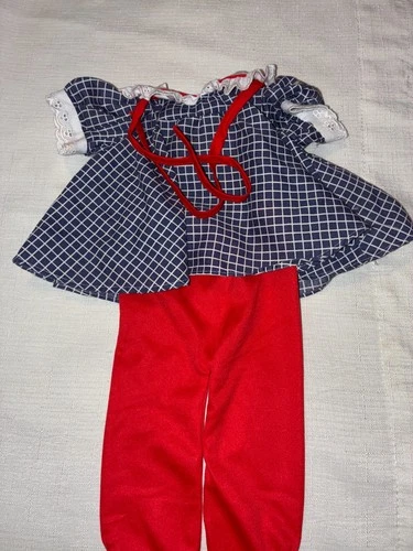Vintage Cabbage Patch Kids/Doll Clothes Blue/White Check Swing Dress (682)