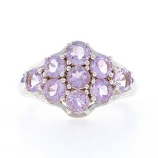 Sterling Silver Link Pink Quartz Cluster Cocktail Ring -925 Round 1.70ctw Floral