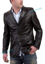 Mens Black Lambskin Leather Blazer Three Button Business Formal Smart Casual Fit