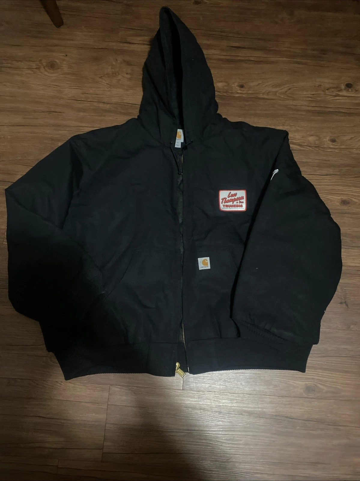 Carhartt Jacket Mens 4XL Black Thermal Lined Duck Hood 103940 LOGOS