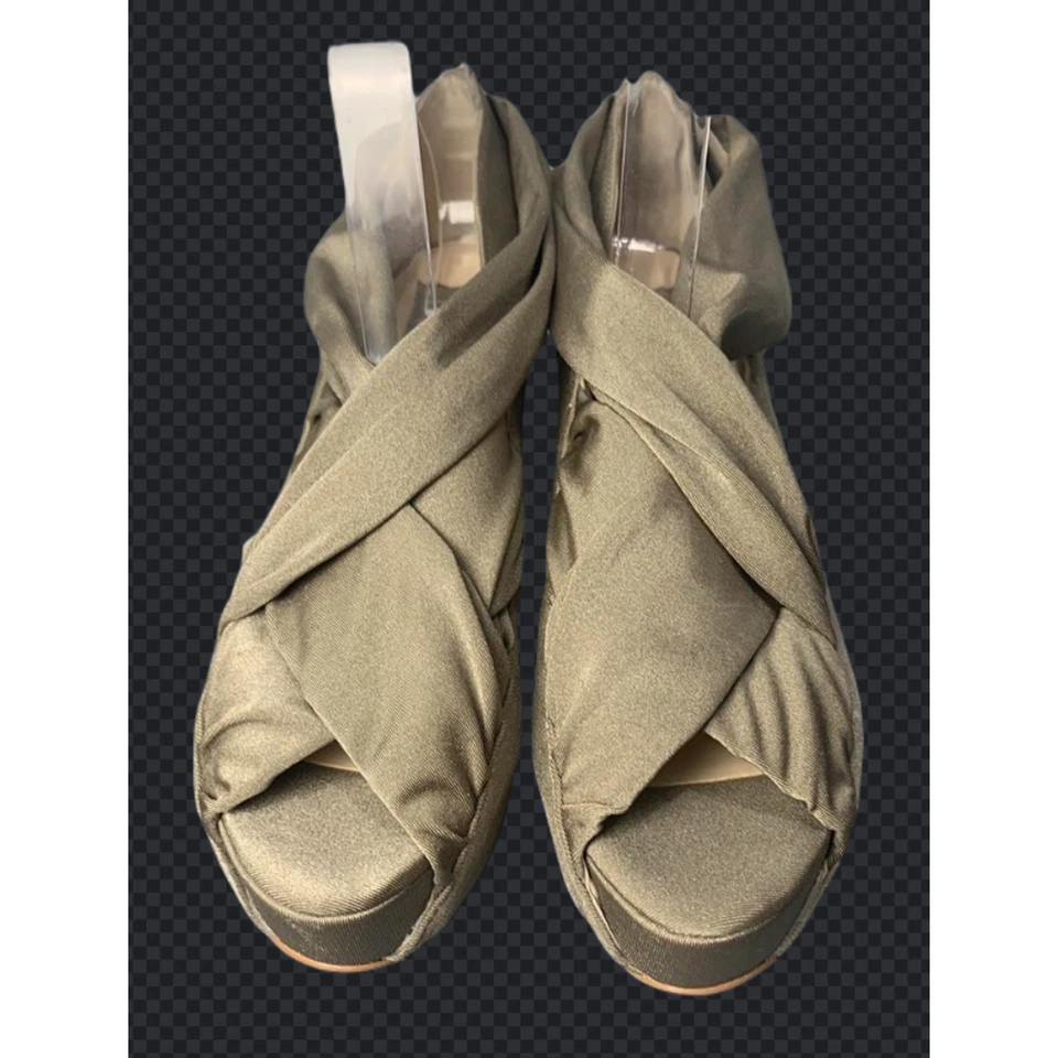 Boutique 9 Womens Olive Green Peep Toe Wedge Sandals Size 9.5 - Image 2 of 4