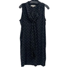 Ann Taylor LOFT Women's M Black/White Paw Print Sleeveless Tie Neck Shift Dress