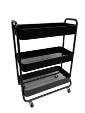 Mainstays Wide 3 Tier Metal Utility Cart, Black, Metal Laundry Baskets, Adult