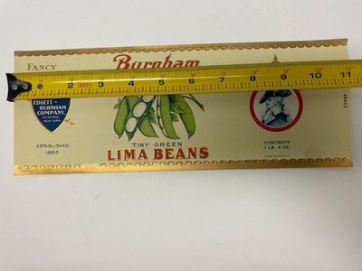 Burnham Brand Lima Beans Lebensmittelaufkleber 1900er Edgett-Burnham Vintage