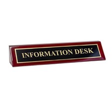 Rosewood Engraved Desk Name Plate 'Information Desk', 2" x 8", Black/Gold Plate