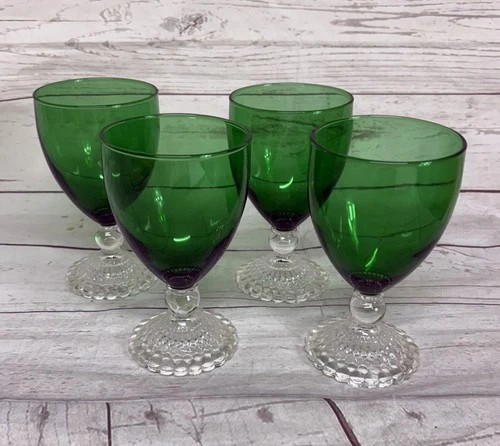 4 Vintage Anchor Hocking Boopie Burple Forest Green Water Glasses Goblets