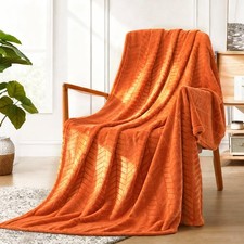 Soft Brushed Flannel Throw Blanket Burnt Orange Fleece Blankets Chevron Patte...