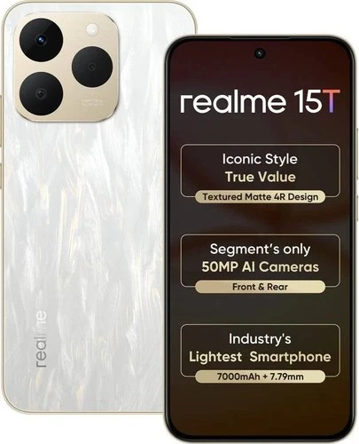 realme 15T 5G Silver 8GB RAM,128GB MediaTek Dimensity 6400 MAX Global Version.