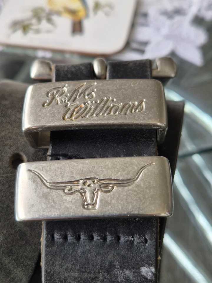 RM Williams Drover Black 100% Australien Hide 40"/102cm×4cm G.C. Free Postage  - image 4 of 4