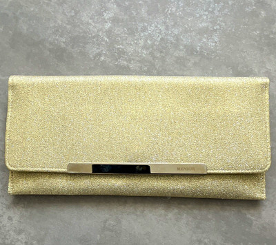 MENBUR Damen Clutch Gold Glitzer, rechteckig, Klappe, silberner Metallverschluss