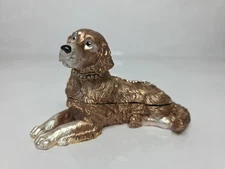 Golden Retriever Rose Goldtone Rhinestone Jeweled Hinged Trinket Box Dog