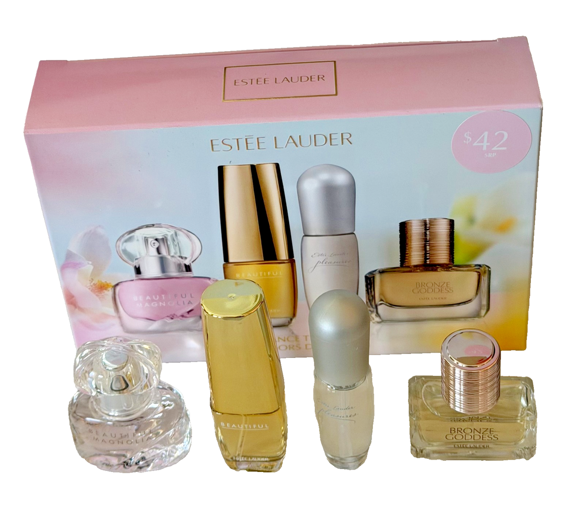 ESTEE LAUDER 4 Pc Fragrance Treasures Gift Set Deluxe Travel Purse