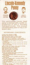 Lincoln / Kennedy Penny Card Listing Astonishing Coincidences - Counter Stamped