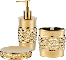 Bathroom Accessories Set 3 Piece Gold Ceramic Luxurious Soap