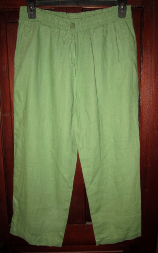 Hot Cotton New L Pants Cropped Capri Linen Elastic Waist Pockets Green Pull On