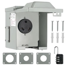 RV Lockable Power Outlet Box, 30Amp Outdoor Camper RV Receptacle Box 125 & 250V