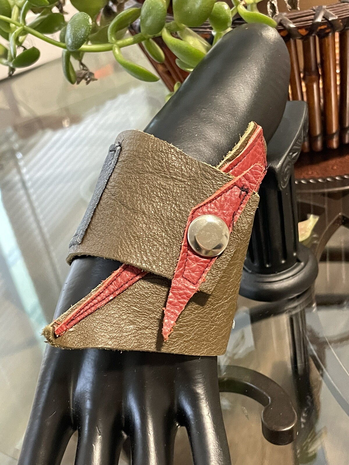 Unique Handmade Leather Statement Snap Bracelet - image 2