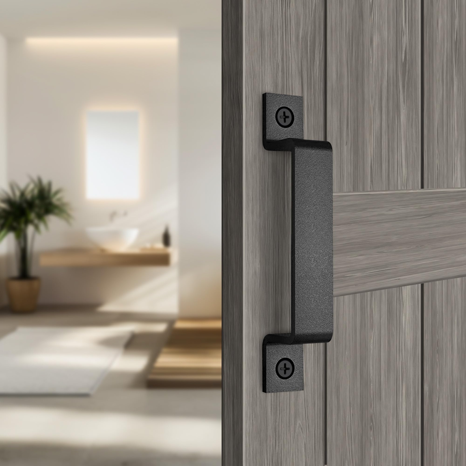 Barn Door Handle Kit 6 Inch Square Sliding Barn Door Handle with Screw Black ...