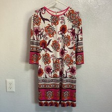 Eliza J Dress Women 4 White Orange Pink Floral Shift Elbow Sleeve Lined Stretch