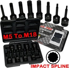 US.PRO TOOLS IMPACT SPLINE Socket Set 12 Point Tripple Square Impact Spline M5up
