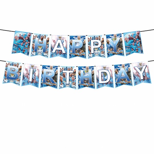 Manchester City Football Team Birthday Party Decoration Set Hanging Flag - Picture 8 of 12