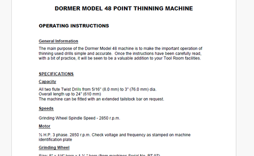 Dormer Model 48 Drill Point Thinning Machine Operator Maintenance Parts List PDF - Picture 3 of 15