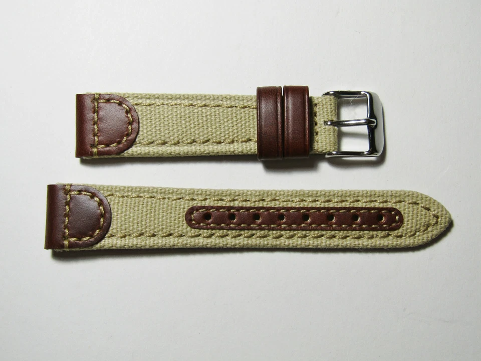 Correa de reloj de 20 mm Hadley-Roma MS868 para hombre color caqui tostado de lona y cuero Foto 2 de 3