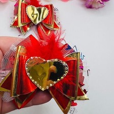 Heart Pigtail Hair Bow Clips Set for Girl Handmade New