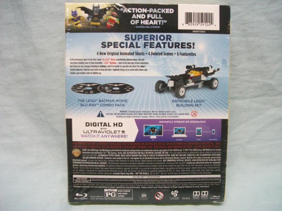 The Lego Batman Movie Blu-Ray + DVD With Batmobile Lego Building Set Toys R Us - Image 2 of 2