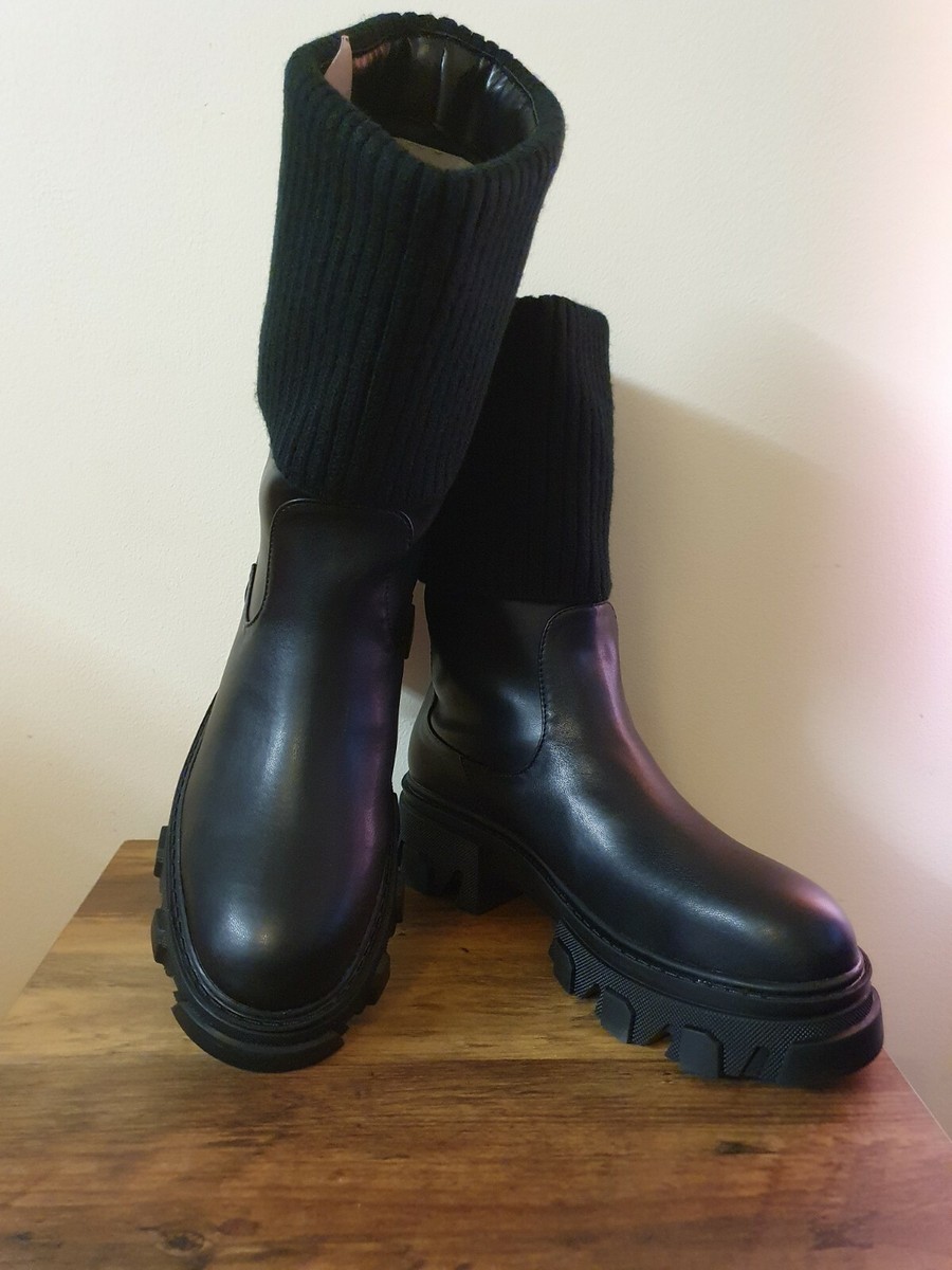 Womens Pretty little thing Knitted Ankle Boots Track Sole Chelsea Boots  Size UK6